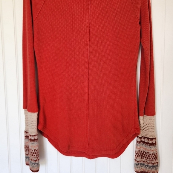 Free People Orange Henley with Patterned Sleeves - Picture 5 of 5